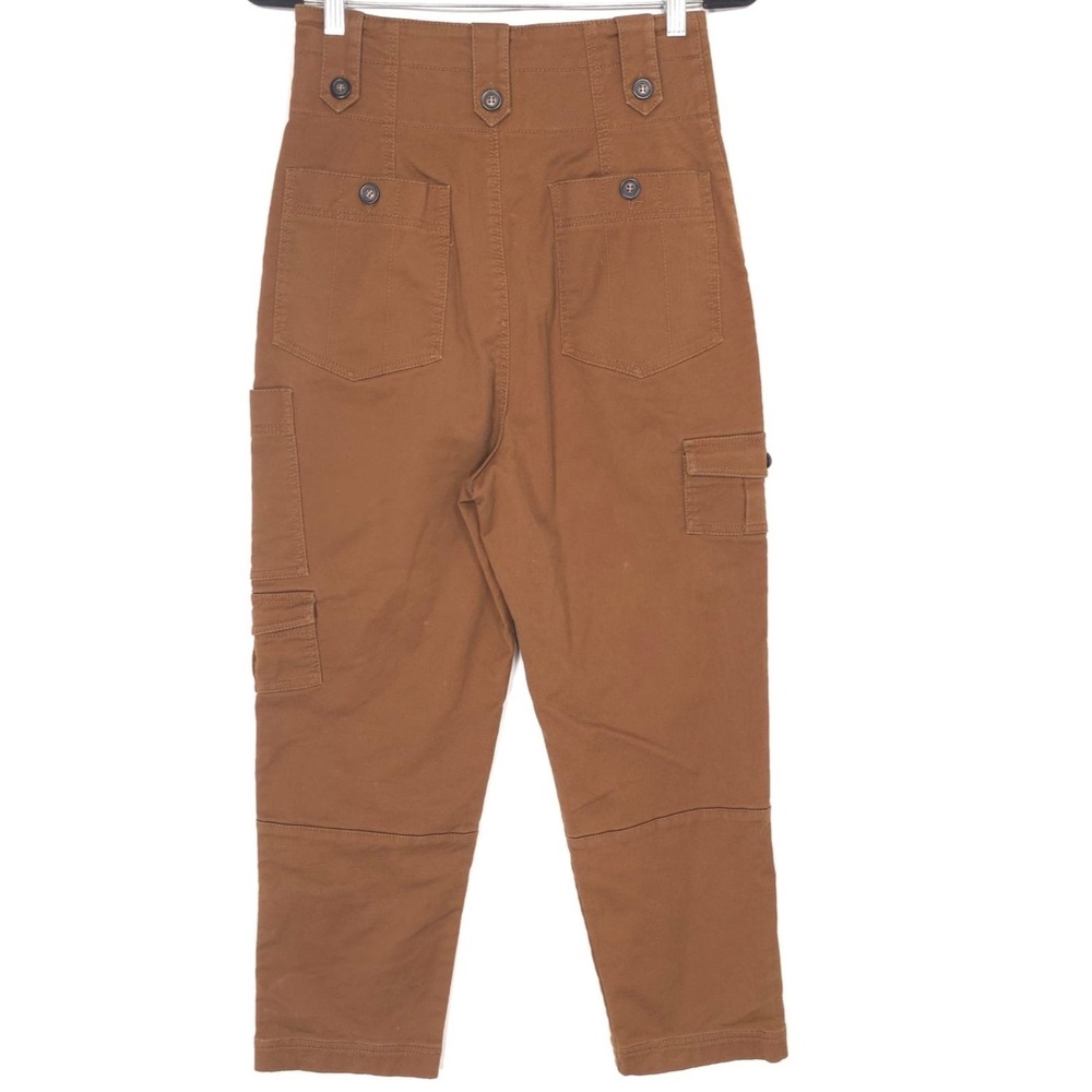 FREE PEOPLE Cargo Pants Brown High Rise Utility‎ Pockets Cropped Women Small - Picture 8 of 12